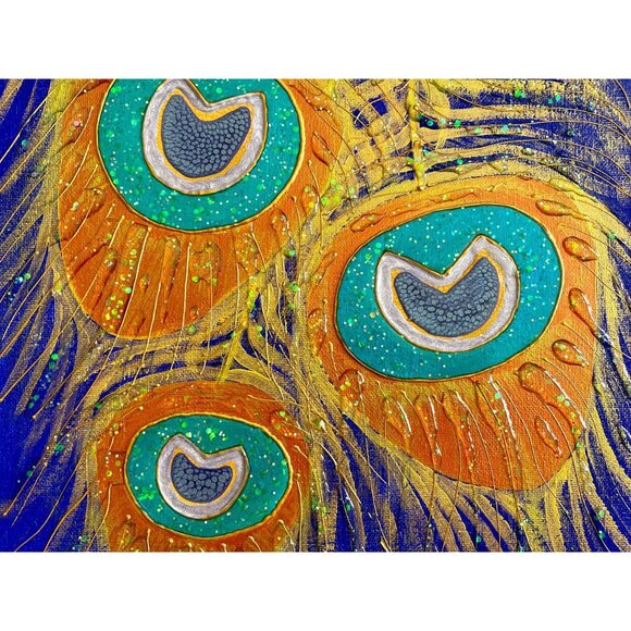 Peacock Sparkle Original Art Mixed Media Artwork Glittery Acrylic Resin Painting - Picture 1 of 7